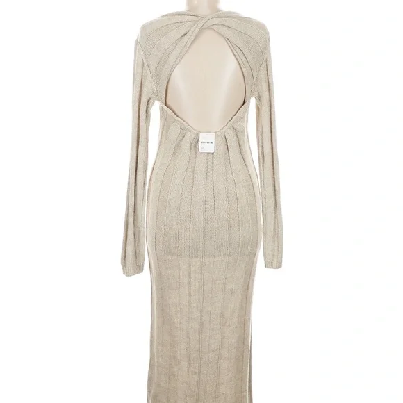 Free People NWT knit tan/Cream Maxi Dress size M - Picture 2 of 2